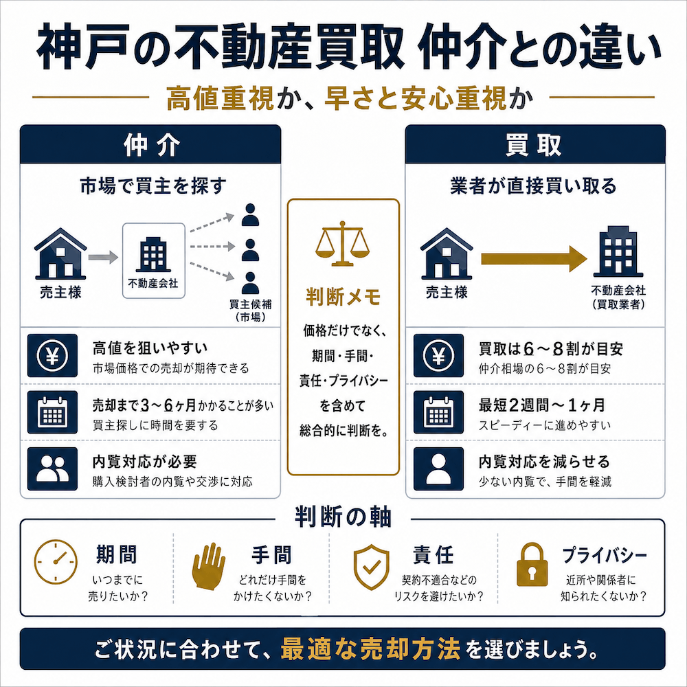 神戸の不動産買取 仲介との違い